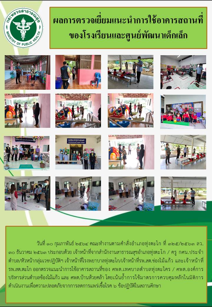 ผลการตรวจเยี่ยมแนะนำการใช้อาคารสถานที่ของโรงเรียนและศูนย์พัฒนาเด็กเล็ก